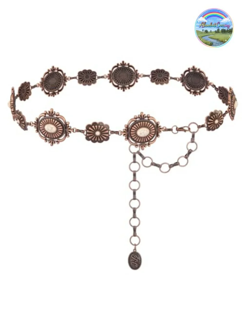 Western Concho Chain Belt Adjustable Lobster Claw Clasp Alloy Turquoise
